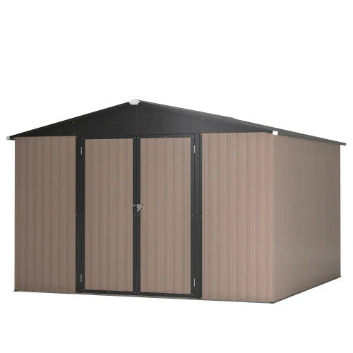 10' X 10' Metal Storage Shed For Ourdoor, Steel Yard Shed With Design Of Lockable Doors