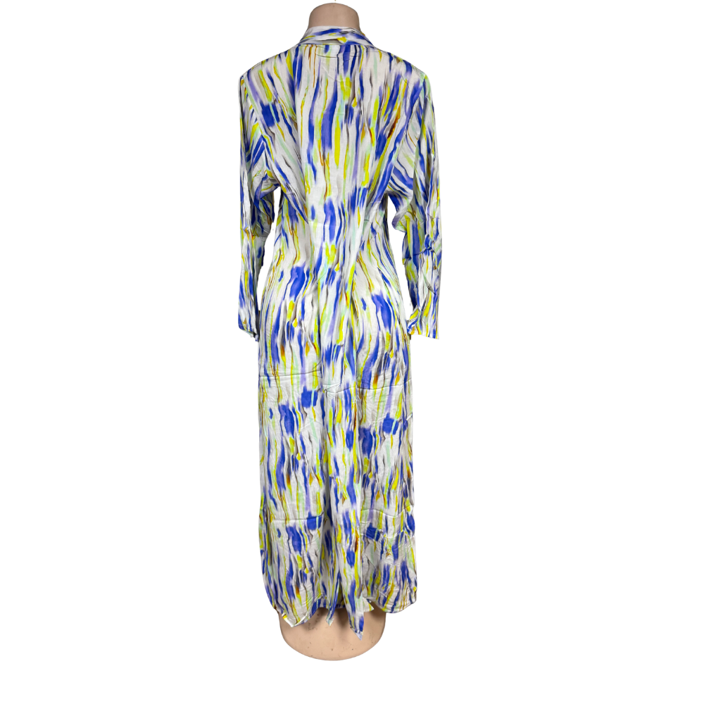 Modinza Women’s Printed Jalabiya – Long Sleeve, Lightweight Cotton Blend, Multicolor Brushstroke Design
