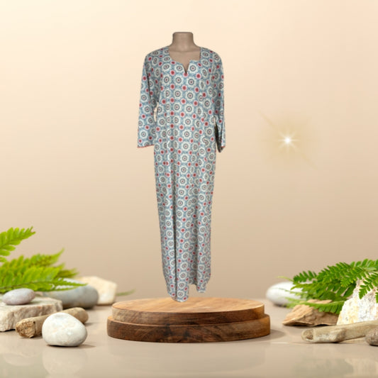 Modinza Cotton Jalabiya with Multicolor Floral Print – Relaxed Fit Homewear for Women